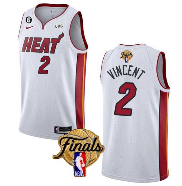 Men%27s Miami Heat #2 Gabe Vincent White 2023 Finals Association Edition With NO.6 Patch Stitched Basketball Jersey->miami heat->NBA Jersey